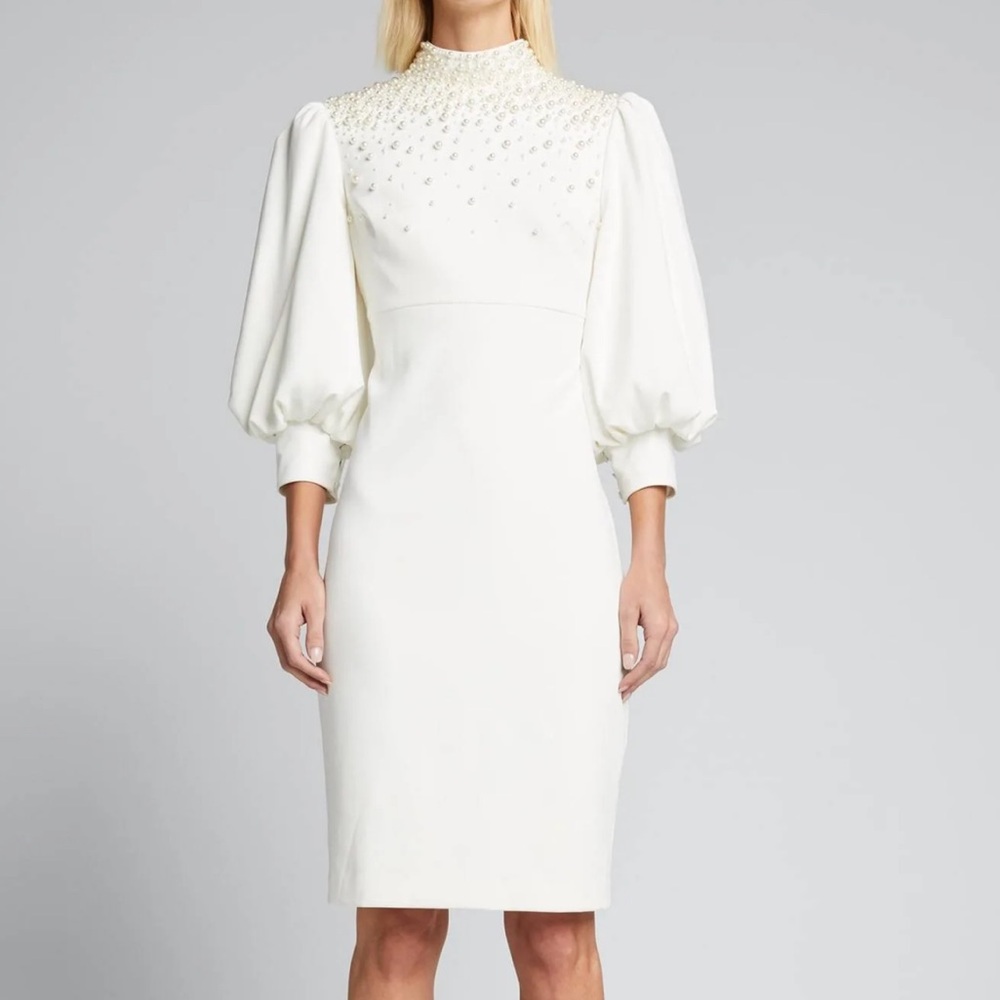 Badgley Mischka Balloon Sleeve Pearl Adorned Cocktail Dress New With Tags US 4